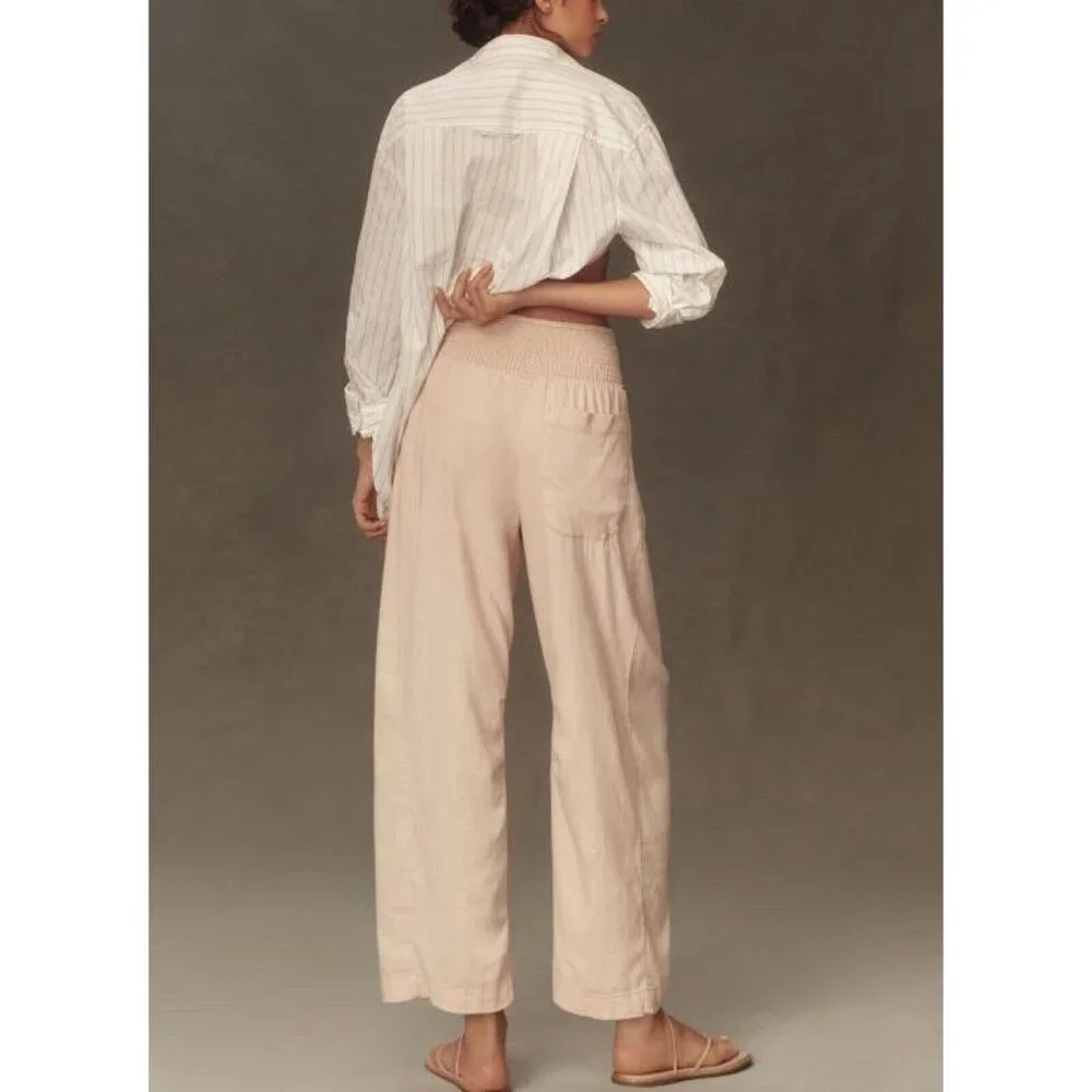 Anthropologie Blush Cropped Wide-Leg Drawstring Pants